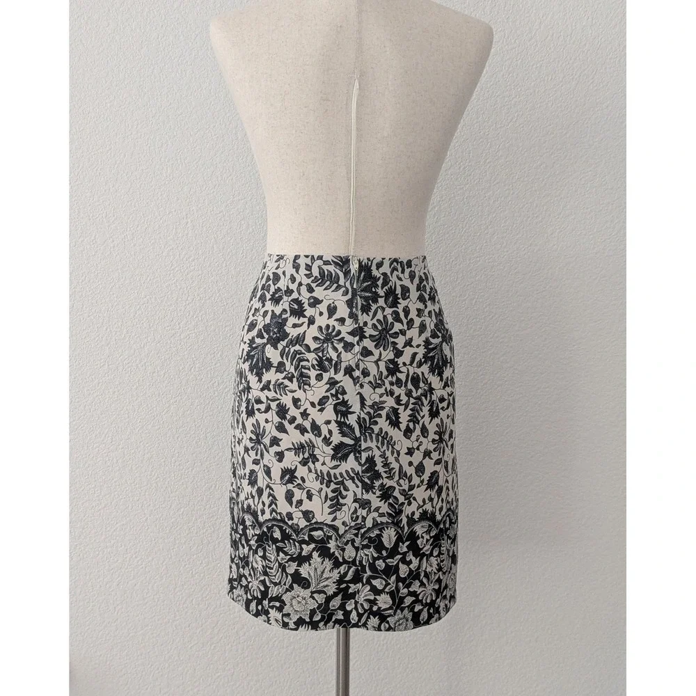Vintage Womens Black Cream Floral Batik Print Pencil Skirt  Size 12